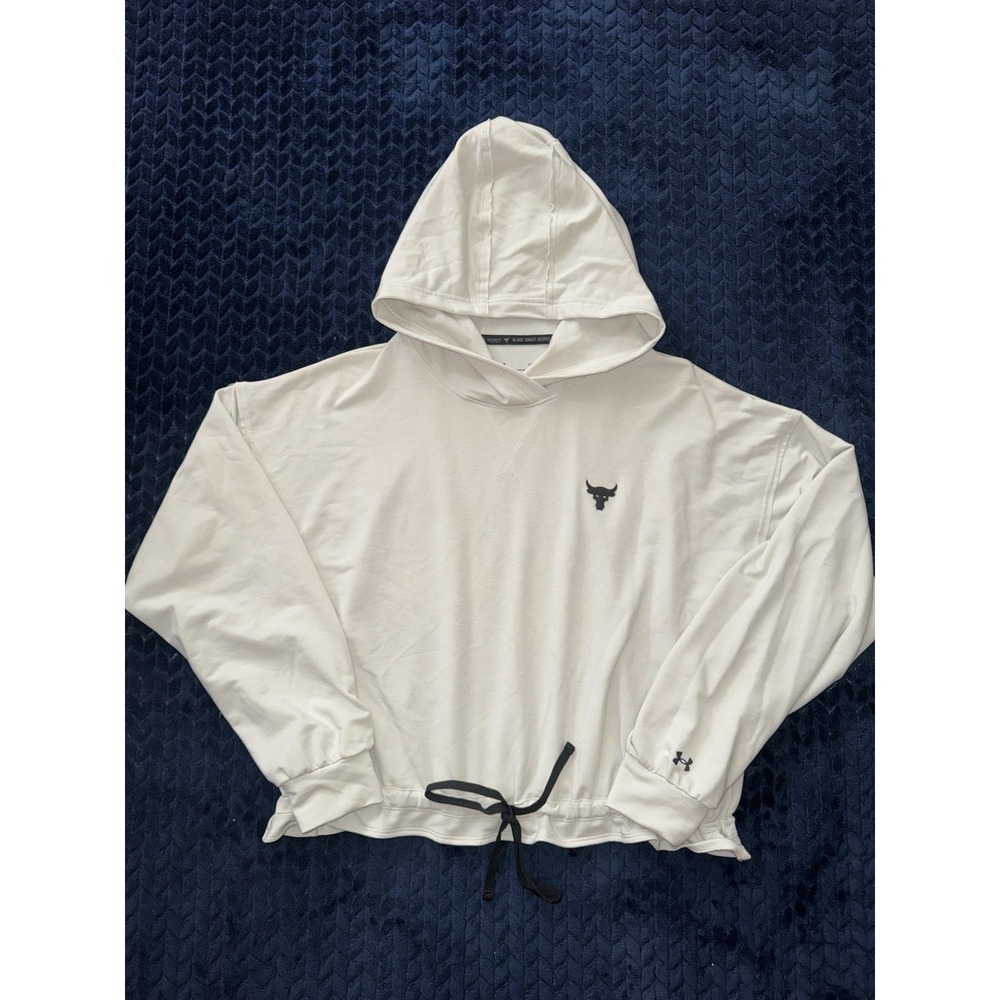 Under Armour Women's Project Rock Cropped Terry Hoodie Long Sleeve Sz L